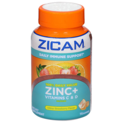 Zicam Zinc + Vitamin C & D, Gummies, Citrus Strawberry Flavor