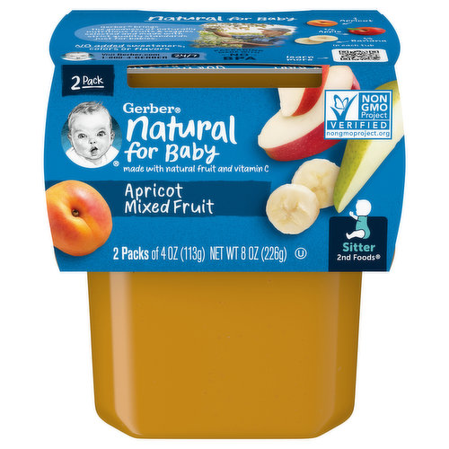 Gerber Natural for Baby Apricot Mixed Fruit, Sitter 2nd Foods, 2 Pack