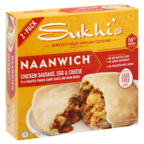 Sukhi's Naanwich, Chicken Sausage, Egg & Cheese, 2 Pack