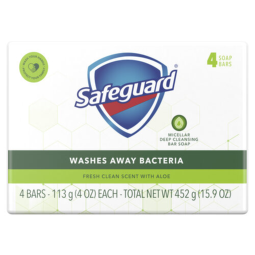 Safeguard Bar Soap Fresh Clean Scent with Aloe, 4oz (4 Count)