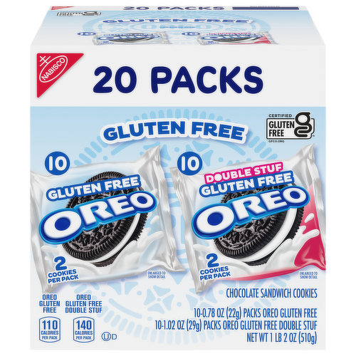 OREO Gluten Free Original & Double Stuf Chocolate Sandwich Cookies Variety Pack, Gluten Free Cookies, 20 Snack Packs (2 Cookies Per Pack)