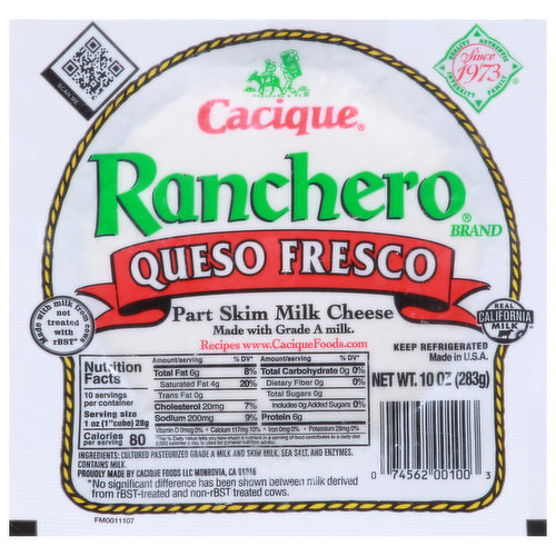 Cacique Ranchero Cheese, Queso Fresco, Part Skim Milk