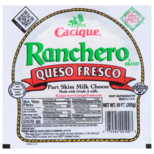 Cacique Ranchero Cheese, Part Skim Milk, Queso Fresco