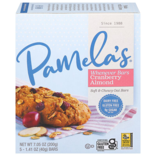 Pamela's Whenever Bars Oat Bars, Soft & Chewy, Cranberry Almond