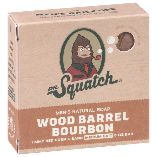 Dr. Squatch All Natural Bar Soap for Men with Medium Grit, Wood Barrel  Bourbon 5 Ounce (Pack of 1)