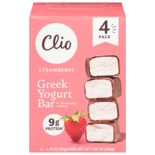 Clio Yogurt Bar, Greek, Strawberry, 4 Pack