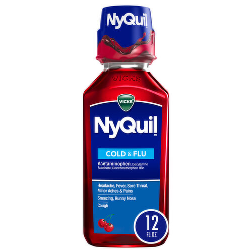 Vicks Cold & Flu Vicks NyQuil Cold & Flu, Over-the-Counter Medicine, Cherry, 12 FL OZ