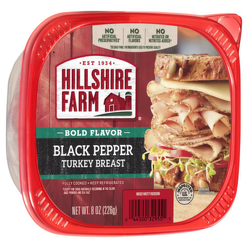 Hillshire Farm Bold Flavor Deli Lunch Meat, Black Pepper Turkey Breast, 8 oz