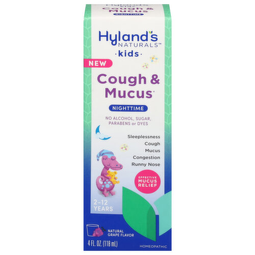 Hyland's Naturals Cough & Mucus, Nighttime, Natural Grape Flavor, Kids