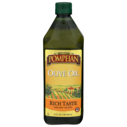 Quality since 1906. Grilling. Sauces. Farmer owned. Expertly crafted by The Olive Oil People, this rich tasting olive oil is made from olives, grown and nurtured by our family of farmers. Pompeian Rich Taste Olive Oil is ideal for grilling and sauces, and makes a great substitute for butter. So go ahead, taste the difference! Please recycle.