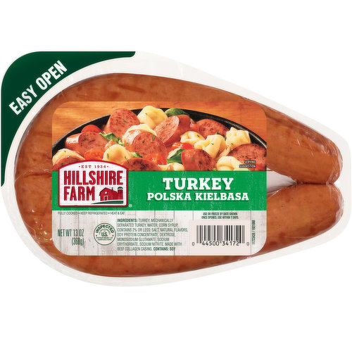 When a hungry family asks for a meal, Hillshire Farm Smoked Sausage is the delicious answer to weeknight dinners. Fully cooked and ready in minutes, our flavorful smoked sausage is the perfect centerpiece for a farmhouse-quality meal with rich, bold flavor. From soups to stews, it’s an instant family favorite. Perfectly seasoned and smoked to perfection, prepare this kielbasa turkey sausage using a stove top or grill. For a tasty meal the whole family can enjoy, cook this delicious sausage and serve in a skillet with roasted vegetables and potatoes. Includes one 13 oz package of Hillshire Farm Turkey Polska Kielbasa Smoked Sausage. Hard work. Dedication. Integrity. These are the values we live by—and the ingredients we put into every package of Hillshire Farm Smoked Sausage. Since 1934, the Hillshire Farm Brand has stood for the honest, carefully crafted meats your family loves, made with the ingredients they deserve. And we’re confident you’ll taste our commitment to quality in every bite.