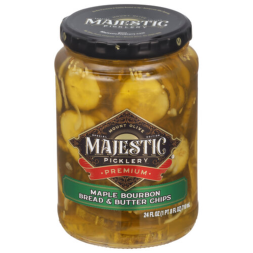 Mt Olive Majestic Picklery Pickles, Premium, Maple Bourbon Bread & Butter Chips