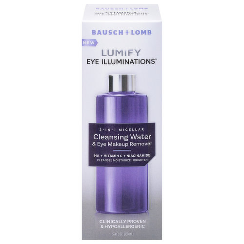 Bausch + Lomb Cleansing Water & Eye Makeup Remover, 3-in-1 Micellar, Lumify