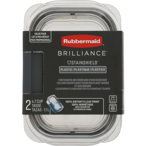 Rubbermaid Brilliance Container, Plastic, Value Pack