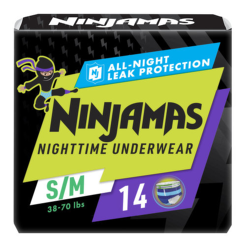 Ninjamas Nighttime Bedwetting Underwear Boy Size S/M 14 Count