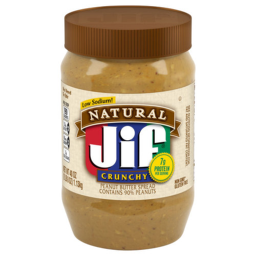 Jif Peanut Butter Spread, Low Sodium, Natural, Crunchy