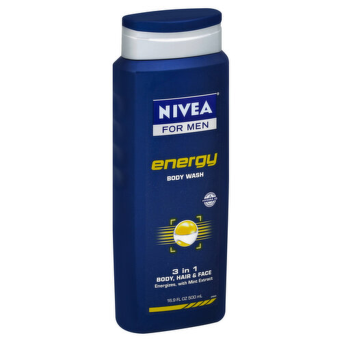 Nivea For Men Body Wash, 3 in 1, Energy