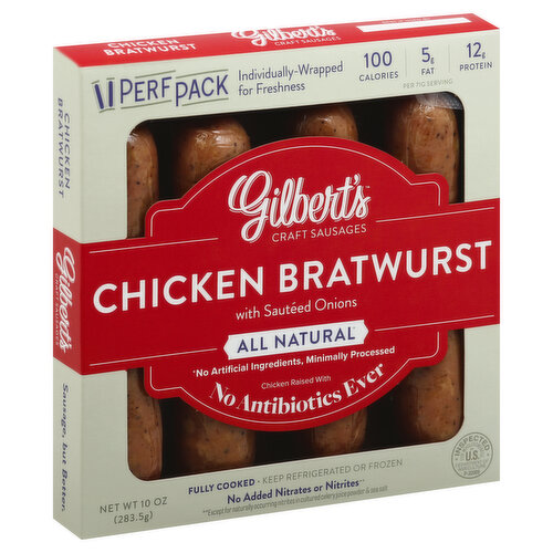 GILBERTS Bratwurst, Chicken, with Sauteed Onions