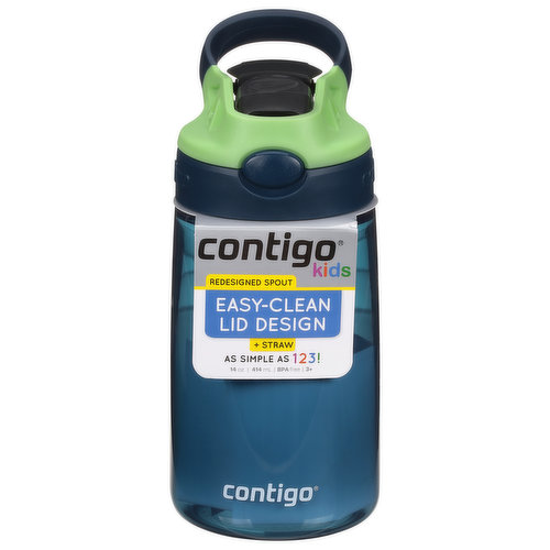 Contigo  Kids Water Bottle, +Straw, Autospout Cleanable. Blueberry Green Apple, 14 Ounce