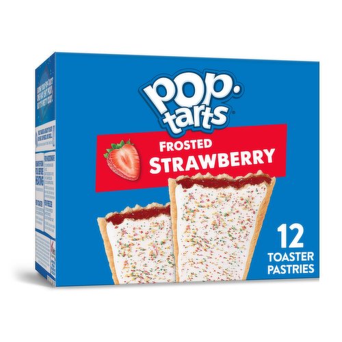Pop-Tarts Frosted Strawberry toaster pastries are a delicious treat to look forward to any time of day. Includes one, 20.3-ounce box containing 12 Frosted Strawberry Pop-Tarts. Jump-start your day with a sweet and decadent blast of gooey, strawberry-flavored filling encased in a pastry crust, topped with yummy frosting and crunchy sprinkles. They’re a quick anytime snack for the whole family; Pop-Tarts toaster pastries are an ideal companion for lunchboxes, after-school snacks, and busy, on-the-go moments. Not just for mornings, the versatile deliciousness of Pop-Tarts fits into your lifestyle just about anywhere there's time for a snack. Store them in your desk drawer for a pick-me-up at the office, keep them on hand in your pantry, or in the car for a satisfying snack on the road. These toaster pastries are a welcome addition to care packages and gift baskets. Just pop them in your toaster for a crisp, warm crust, heat them in the microwave, or enjoy them straight out of the foil with a glass of ice-cold milk.