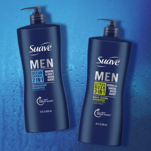 Suave Professionals Men's 3-in-1 Shampoo Conditioner & Body Wash, Citrus Rush - 28 fl oz bottle