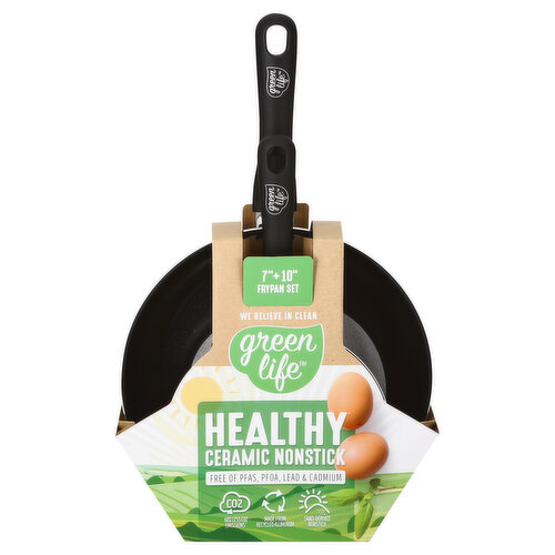 Green Life Fry Pan Set, Healthy Ceramic Nonstick, 7 Inches + 10 Inches