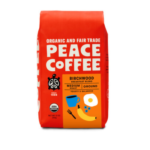 Peace Coffee Organic Ground Coffee, Birchwood, Breakfast Blend, Medium Roast