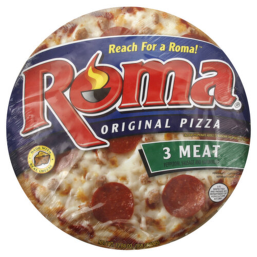 Reach for a Roma! Made with real cheese. Calcium propionate added to maintain freshness of crust. Pepperoni, sausage and hamburger. US inspected and passed by Department of Agriculture. Visit our website! www.bernatellos.com.