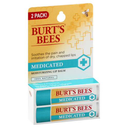 Burt's Bees Lip Balm, Moisturizing, Medicated, 2 Pack