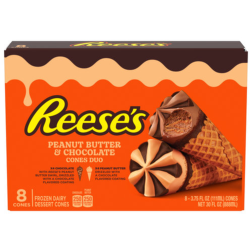 Reese's Frozen Dairy Dessert Cones, Peanut Butter & Chocolate, Cones Duo