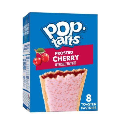 Pop-Tarts Frosted Cherry toaster pastries are a delicious treat to look forward to. Includes one, 13.5-ounce box containing 8 Frosted Cherry Pop-Tarts. Jump-start your day with a sweet and decadent blast of gooey, cherry-flavored filling encased in a crumbly pastry crust, topped with yummy frosting and crunchy sprinkles. A quick and tasty anytime snack for the whole family, Pop-Tarts toaster pastries are an ideal companion for lunchboxes, after-school snacks, and busy, on-the-go moments; Not just for mornings, the versatile deliciousness of Pop-Tarts fits into your lifestyle just about anywhere there's time for a snack. Store them in your desk drawer for a pick-me-up at the office, keep them on hand in your pantry for a sweet after-dinner treat, or even bring some in the car for a satisfying snack on the road. These toaster pastries also make welcome additions to care packages, goodie bags, and gift baskets for a pleasant surprise friends and family will be delighted to unwrap. Just pop them in your toaster for a crisp, warm crust, heat them in the microwave, or enjoy them straight out of the foil with a glass of ice-cold milk.