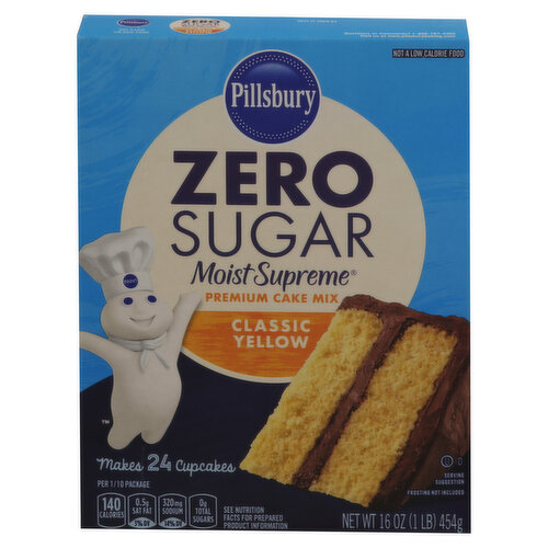Pillsbury Moist Supreme Cake Mix, Premium, Zero Sugar, Classic Yellow