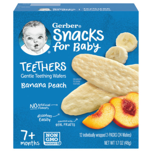 Gerber Snacks for Baby Teething Wafers, Gentle, Banana Peach, Teethers, 7+ Months