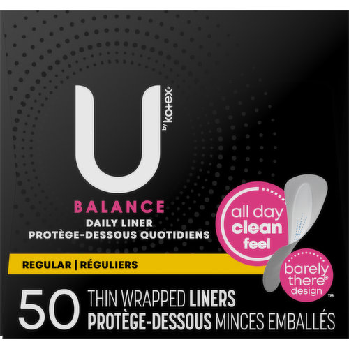  U by Kotex Balance Daily Wrapped Thong Panty Liners, Light  Absorbency, Regular Length, 50 Count (Packaging May Vary) : Health &  Household
