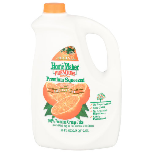 HomeMaker Orange Juice, Original, 100% Pure, Premium Squeezed