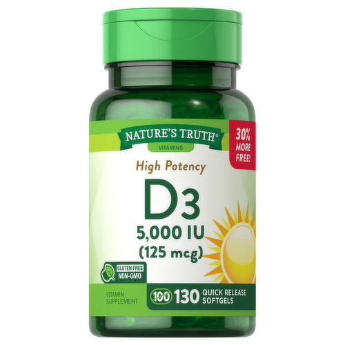 Nature's Truth Vitamin D3, High Potency, 125 mcg, Quick Release Softgels