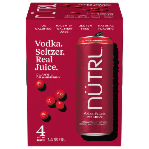Nutrl Vodka Seltzer, Real Juice, Classic Cranberry