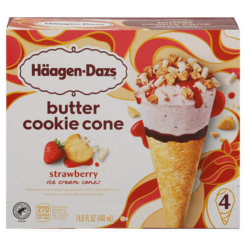 Haagen-Dazs Ice Cream, Strawberry, Butter Cookie Cone