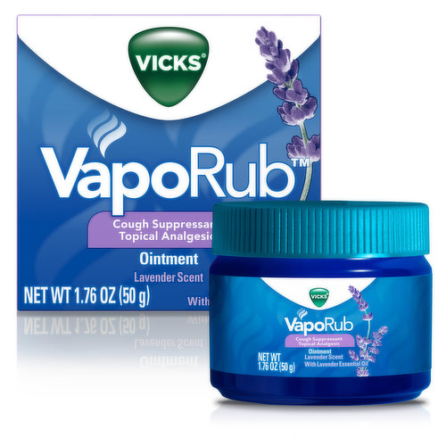 Vicks Vaporizing Decongestant Vicks VapoRub Topical Chest Rub & Analgesic, Over-the-Counter Medicine, Lavender Scent, 1.76 Oz