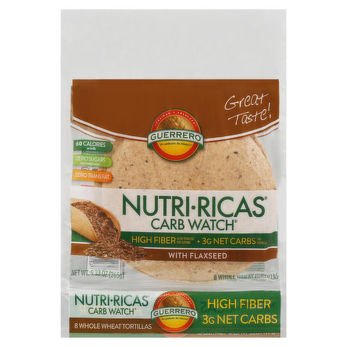 Guerrero Nutri-Ricas Tortillas, Whole Wheat, Carb Watch