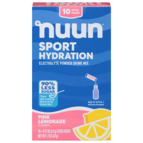 Nuun Electrolyte Powder Drink Mix, Pink Lemonade Flavored, Sport Hydration, 10 Stick Pack