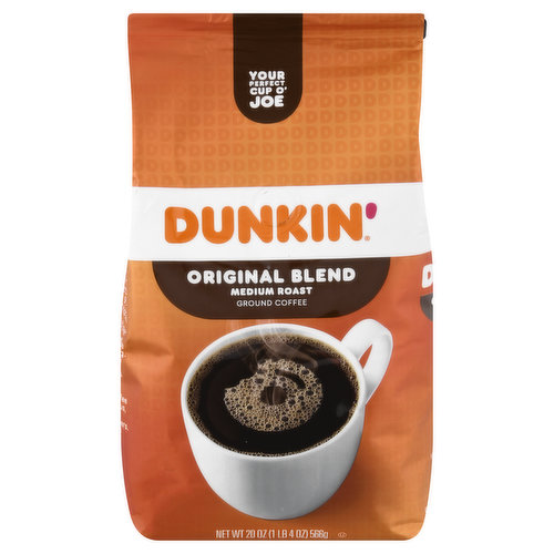 Your perfect cup o' joe. It's a success story that started in 1950 as a simple donut shop in Quincy, Massachusetts, and now includes over 9,500 shops. Sure, Dunkin has been known for its donuts over the years, but it's our coffee that's kept American running. And just what kind of brew could create such a stir? Open this bag and find out. Original Blend is the coffee that made Dunkin' famous, featuring a rich, smooth taste unmatched by others. Brew yourself a cup and enjoy the great taste of Dunkin' at home. 100% premium Arabica coffee. dunkinathome.com. how2recycle.info. For comments or questions, please call: 1-800-374-5308. Visit dunkinathome.com for more information. Love this coffee? Try our other delicious varieties.