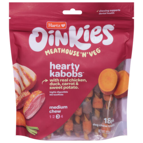 Hartz Oinkies Dog Chew Treat, Hearty Kabobs, Medium Chew 3, Meathouse 'N' Veg