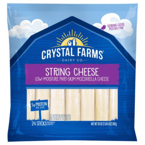 Looking good, peeling fine. Individually wrapped. Crystal Farms for Farm and Family: With the purchase of this product, you're joining the Crystal Farms family and supporting farm families throughout the Heartland. At Crystal Farms, we source from dairy farmers across the Midwest to help them, and the co-ops they are a part of, thrive. We believe sourcing from family-owned dairy farms helps us deliver the quality cheese your family deserves. Learn more about our support of Farm and Family at CrystalFarmsCheese.com.