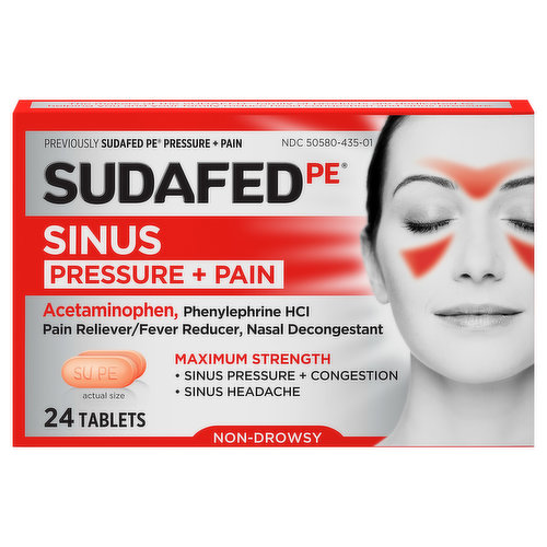 Sudafed PE Sinus Pressure + Pain, Non-Drowsy, Maximum Strength, Tablets