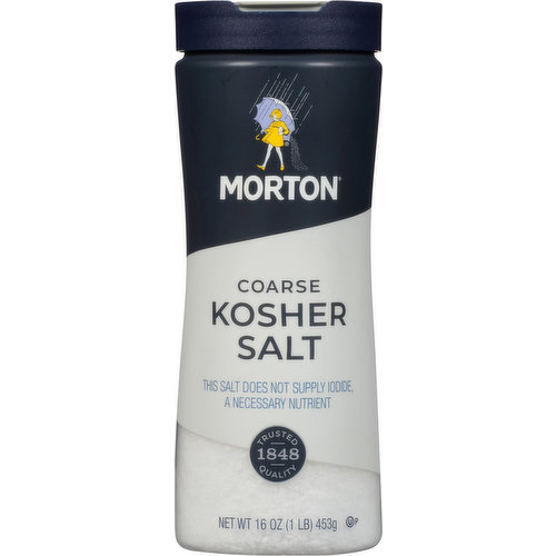 Non GMO. This salt does not supply iodide, a necessary nutrient. 1848 trusted quality. Kosher for passover. Remarkably Versatile: This is the must-have salt for all your cooking needs. Morton kosher salt has coarse flakes that are easy to pinch, so you can sprinkle the perfect amount of salt to bring out the natural flavors in any dish. Use it for seasoning, grilling, brining and delighting. www.mortonsalt.com. how2recycle.info. Facebook: facebook.com/mortonsalt. Instagram: instagram(at)mortonsalt. Questions? Call 1-800-789-Salt (7258). For recipes and to learn more about our culinary salts, visit www.mortonsalt.com. Bottle and cap are BPA free. Product of Canada.