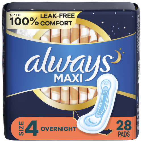 Always Maxi Always Maxi Overnight Pads without Wings, Size 4, 28