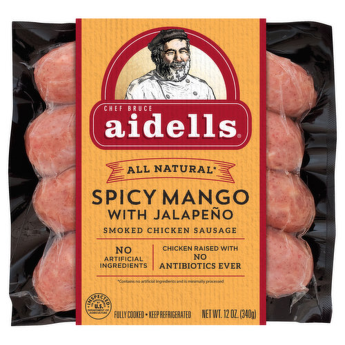 Aidells Smoked Chicken Sausage, Spicy Mango with Jalapeno, 12 oz. (4 Fully Cooked Links)