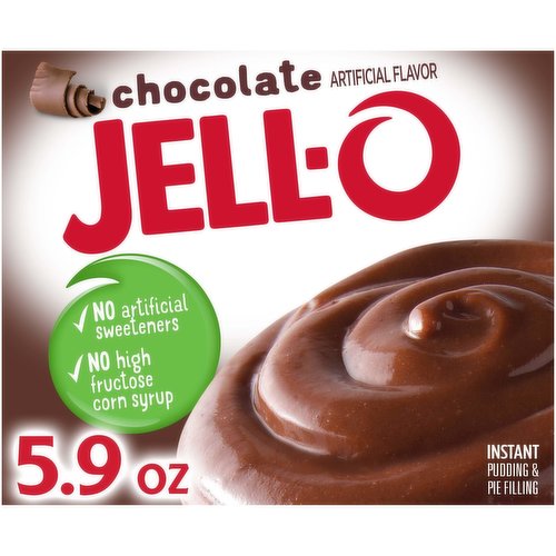 Something sweet to smile about, Jello Chocolate Instant Pudding & Pie Filling Mix tastes delicious whether you enjoy it as a treat or use it as an ingredient in your favorite dessert recipes. Fun to make with your kids, our tasty chocolate pudding is perfect for chocolate cream pie filling or poured over a poke cake. You'll feel good serving our instant chocolate Jello pudding that contains no artificial sweeteners or high fructose corn syrup. Our chocolate pudding is ready in as little as five minutes. Simply stir milk into the chocolate pudding mix and allow to set. The entire family will appreciate how quickly you can prepare a delicious chocolate flavored dessert. Every 5.9-ounce box of Jello chocolate pudding mix comes individually packaged in a sealed pouch for freshness.