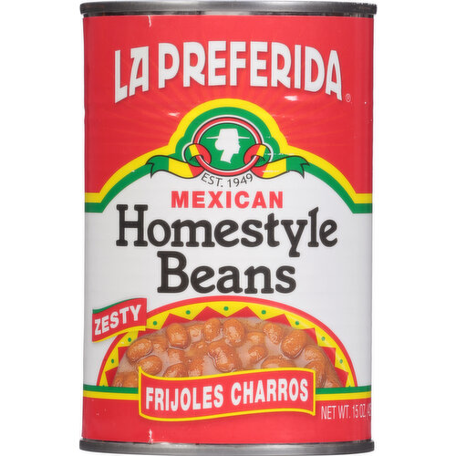 Est. 1949. Zesty. For generations, the Mexican community has made La Preferida The Preferred choice for authentic for the entire family. We hope that you enjoy this selection. Muchas Gracias! La Preferida Homestyle Mexican Beans are a traditional zesty bean (frijoles) dish of Mexico, often enjoyed by ranch ad (charros) for its robust flavor. This special recipe starts with beans and includes chorizo sausage, bacon, jalapeno pepper cilantro and much more.